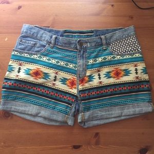 One of a Kind Ikat Studded Boyfriend Denim Shorts